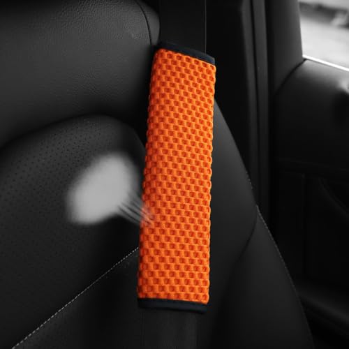 Image of Osilly 2Pcs Car Seat Belt Covers, Mesh Universal Seatbelt Shoulder Strap Protector, Breathable Auto Seat Belt Pads Cover, Harness Cushion for Comfortable Driving, Automotive Accessories (Orange)