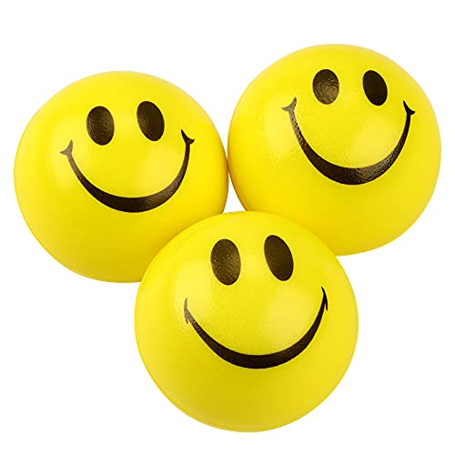 JRing Anti Stress Balls，Stress Ball,Stress Relief Ball,Smiley Squeezers,Hand Exercise Stress Balls, Perfect for Relieving Stress Anxiety（Pack of 3，Yellow）