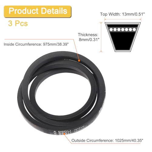 Image of Uxcell 3 Pack A38 1 /2 Classic Wrapped V-Belt, 40 inch Outside Circumference, Black, Ideal for Pumps, Fans, Compressors & Agricultural Equipment
