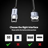 Kabel USB do drukarki BENFEI, kabel USB A do USB B o długości 6,6 stopy/2 metry do drukarek HP, Canon, Brother, Dell, Epson, Lexmark, Xerox, szary