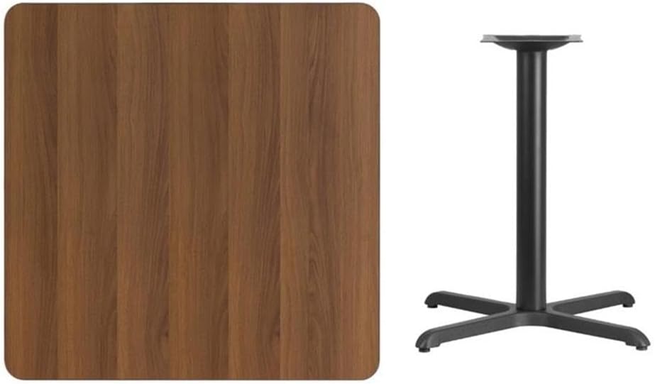 BOWERY HILL Square Restaurant Dining Table, 36 in, Walnut Laminate Top, Black Base, 1.125 in Thick Melamine Core, Cast Iron Construction, Dining Room or Commercial Use, Indoor Table