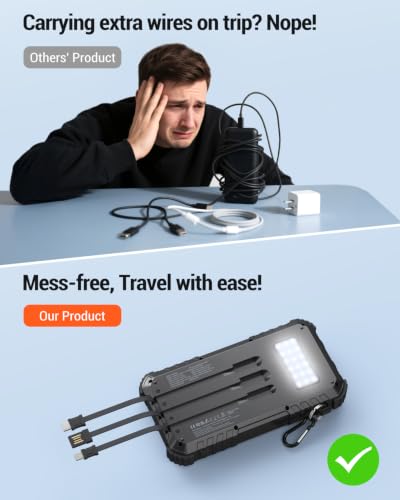 Image of Solar Power Bank Built-in Cables Speed Charging 20000mAh Camping