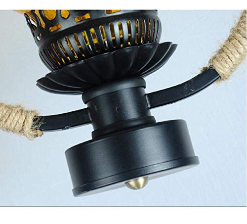 Lustre corde de chanvre et plafonnier rétro pour salon rustique