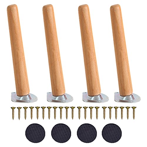 Jolan 4 Piezas De Patas Oblicuas De Madera para Muebles, Patas De Mesa, Pies De Muebles con Tornillos, Alfombrillas Antideslizantes y Placas De Montaje, Sofá Patas De Repuesto,Wooden-35cm/13.78in