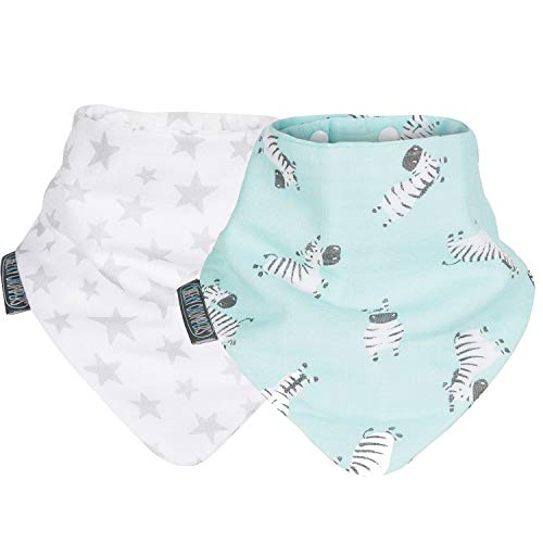 Cheeky Chompers Baberos Impresos para bebés y niños - Pack Doble - Muselina de algodón ecológico con Babero pañuelo de Cuello - Diseño de Neckerbib (Silver Stars and Zebra Dream) Cover