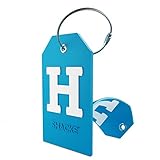 Initial Luggage Tag with Full Privacy Cover and Stainless Steel Loop (Aqua Teal) (H)