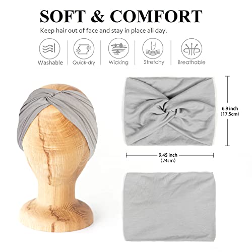 Wide Headbands For Women Extra Large Head Wrap Fashion Head Bands For Women's Hair Non Slip African Thick Turban Headband Cute Hair Accessories Gray #TOP1