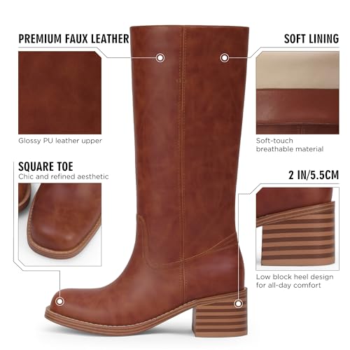 Image of Adolilove Mid Calf Boots for Women Chunky Block Low Heel Square Toe Comfortable Casual Trendy Stylish Boots