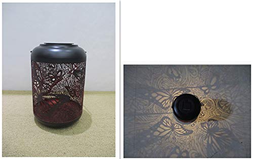 Hi-Line Gift Ltd. 9IN Solar Black and RED Butterfly Metal Lantern W/WW LED
