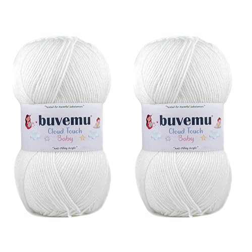 Image of Cloud Touch Baby - DK Weight Soft Anti-Pilling Yarn for Baby Clothes, Blankets & Amigurumi Crochet & Knitting, 90% Acrylic 10% Viscose derived from Bamboo, 3.53 Oz / 262 Yards (White, 2 Pack)