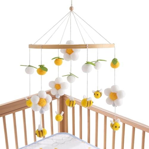 Jouet décoratif en bois pour poussette et voyage avec fleurs et pompons suspendus pour fille