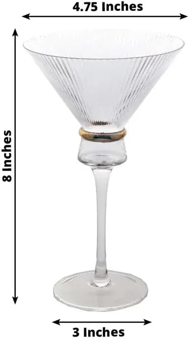 Balsa Circle 6 Clear Martini Glasses 10oz Ribbed Design with Gold Ring Accent – Drinkware, Wine Glasses for Weddings Parties Events Receptions Home Bar Cocktails Dining Tableware Decorations