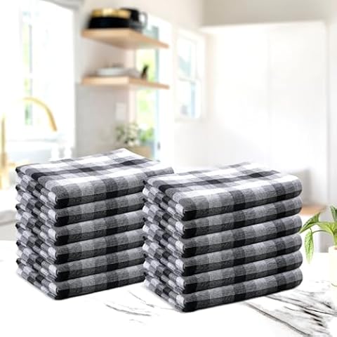 Gratico Cloth Napkins Set of 12 Cotton Dinner Napkins 20x20 in Cloth Washable Buffalo Plaid Checks Premium Over Sized Black Cloth Napkins with Mitered Corners Ultra Soft Durable Hotel Quality Cover