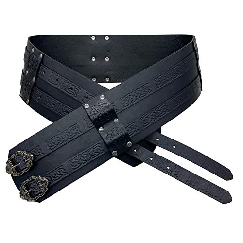 JAOYU Viking Renaissance Men's Medieval Belt - Celtic Leather Cosplay Knight Wide Faux Leather Belt3
