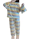 Ensemble pyjama confortable Minetom Femme Pyjama Ensemble Hiver Manche Longue Chaud Doux Flanelle Polaire Vêtements de Nuit Intérieur Deux Pièces Tops et Pantalon K Jaune 42