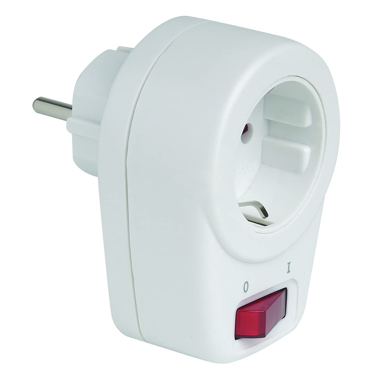 SIMON - Adaptador con Interruptor Luminoso, Enchufe Pared Toma Corriente, 1 Toma de 16A, 250V, Potencia Máxima 3680W, Diseño Retráctil, Color Blanco