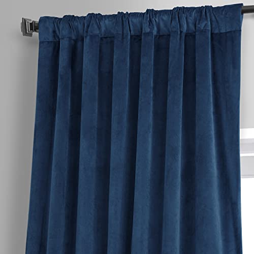 Image of HPD Half Price Drapes Signature Plush Velvet Blackout Curtains for Bedroom (1 Panel), 50W X 84L Hotel Black Out Curtains for Living Room, Thermal Insulated Blackout Curtains, Dreamland Blue