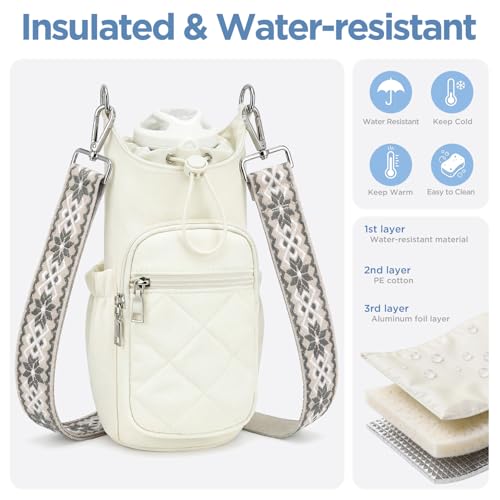 Fiiuos Crossbody Water Bottle Bag for Women, Lightweight Insulated Water Bottle Carrier with Phone Pocket, Secure &Hands-Free for Walking, Travel, Outdoor (Up to 40oz) White by Fiiuos - Image 8
