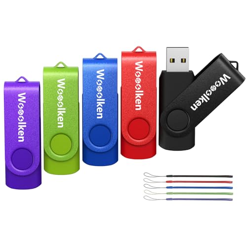 1GB Flash Drive 5 Pack Wooolken USB 2.0 Thumb Drive USB Stick for Data Storage Backup Swivel Design with Lanyards Jump Drive Pen Drive Zip Drive Memory Stick
