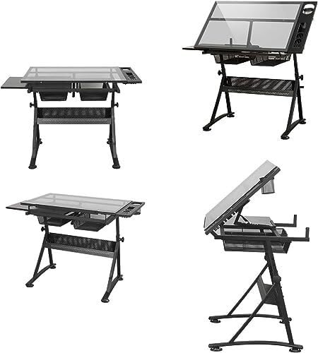 OTQEFTN Height Adjustable Drawing Desk with Tiltable Top & Storage, Large Art Desk for Home Office, Architect and Artist Drafting Table