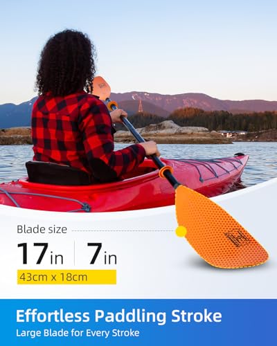 OCEANBROAD Kayak Paddle 86in/218cm Alloy Shaft 2-Piece Floatable Kayak Oar for Kayaking Canoeing Boating, 1 Paddle, Orange Bubble - Thumbnail 4
