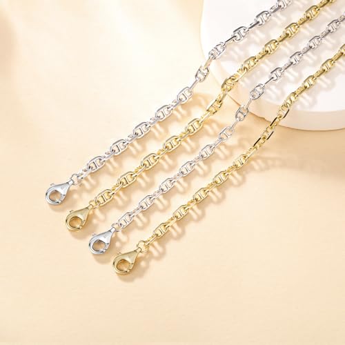 FANCIME 'Sunlit Grace' Gold Plated Sterling Silver Classic Link Chain Necklace Fine Jewelry Gift for Women and Men, Width: 3-3.5MM, Length: 18-20 Inches2
