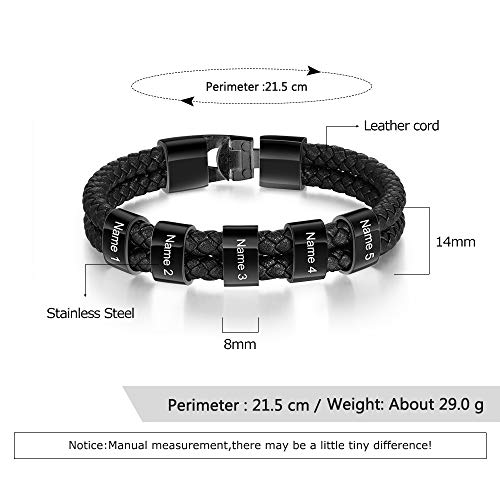 Personalized Men’s Bracelets Black Braid Leather Bracelets For Men With 1-8 Names Customized Beads Custom Id Bracelet For Men (5 Beads) #TOP1
