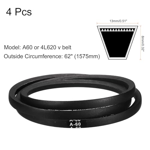 Image of uxcell 4pcs A60 or 4L620 Classic Wrapped Rubber V-Belt, 60 inch(1525mm) Inside Circumference, A Profile V Belt