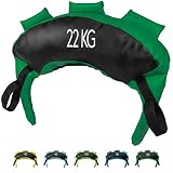 POWRX Bulgarien Gewichts Bag I 5 kg, 8 kg, 12 kg, 17 kg, 22 kg I Kunstleder Sandsack für Functional Fitness (22 kg Schwarz/Dunkelgrün)