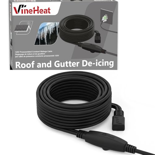 VineHeat 20 ft Roof Heat Cable Kit | Easy-to-Install Roof & Gutter Heat Cable and Downspout Heating Cable | 120V, Includes Roof Clips and Cable Spacers