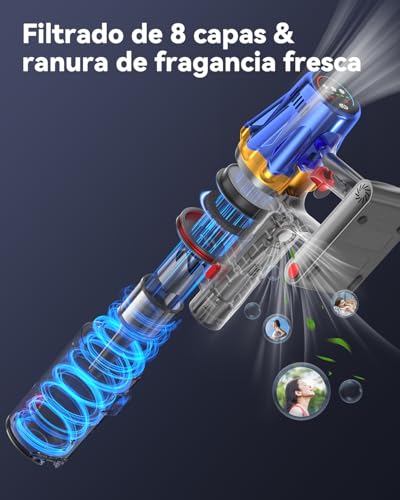 Huhuba H9 Aspiradora sin Cable 58Kpa/650W/80Min, Aspirador Vertical Potente con Pantalla Táctil LED, Autoportante, Cepillo de Suelo Antienredos Mejorado para Suelos/Alfombras/Pelo de Animales, Azul - imagen 10