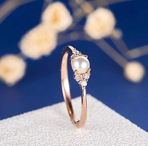 Elegant Pearl Rings Rose Gold CZ Crystal Fashion Engagement Wedding Ring