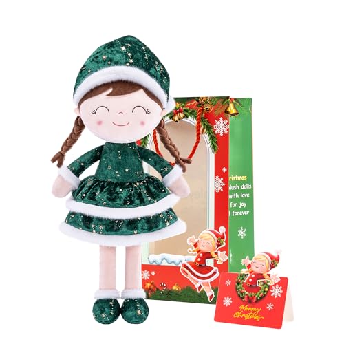 Gloveleya Soft Plush Doll Christmas Girl Dolls with Green Dress,