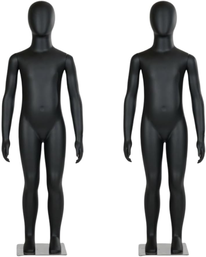 WISDOMFUR 2-Pack Black Full-Body Child Mannequins – Unisex Egghead Style for Ages 6–8 Years – Glossy Plastic Display Figures for Retail Clothing & Boutique Use