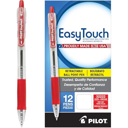 Image of Pilot Easytouch Ballpoint Pen, Retractable, Medium 1 Mm, Red Ink, Clear Barrel, Dozen