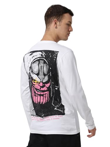 Image of Bewakoof X Marvel Thanos Men's Cotton Jersey Graphic Print Regular Fit Full Sleeve Round Neck T-Shirt | Tshirt for Man | Tshirt for Men Cotton | Tshirts for Men Stylish | Casual Wear | Street Wear
