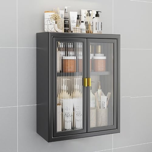 Slish Black Wall-Mounted Bathroom Cabinet - Over Toilet Storage Organizer with 5 Shelves, Space-Saving Solution for Bathroom & Laundry Room Efficiency, Modern Design for Small Spaces