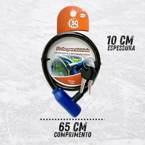 Cadeado Reforçado Emborrachado Aço Bicicleta Moto com Chave Cabo 65cm Segurança Resistente Encapado