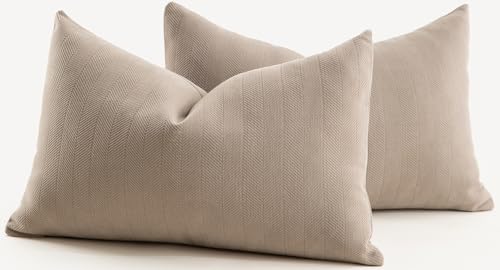 MANDIOO Pack of 2 Chenille Throw Pillow Covers Elegant Design Soft and Luxurious Decorative Cushion Covers Pillowcase Couch Sofa Bedroom Living Room Home Decor 12x20 Inch Taupe