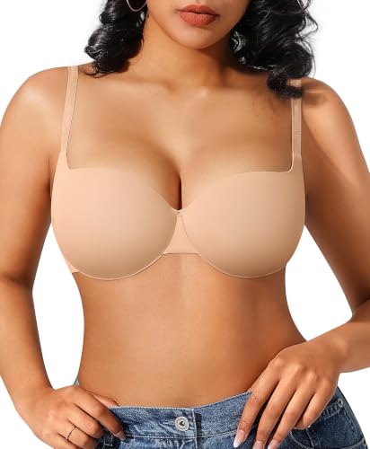 Popilush Push Up Bra Balconette Seamless Underwire Demi T-Shirt Square Neck Bra Lingerie Color Beige 38D