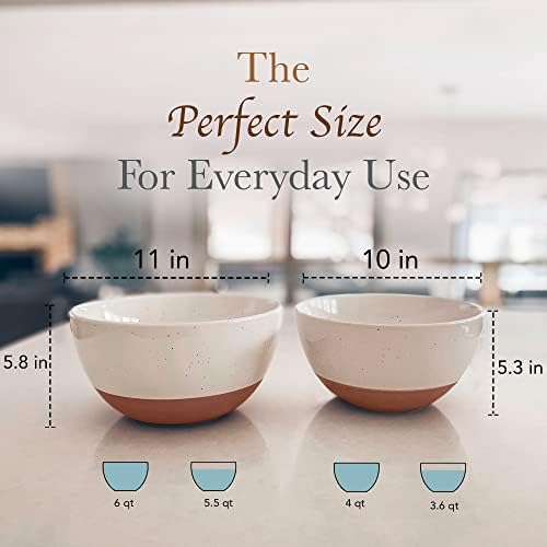 Mora Ceramic Large Mixing Bowls - Set of 2 Nesting Bowls for Cooking, Serving, Popcorn, Salad etc - Microwavable Kitchen Stoneware, Oven, Microwave and Dishwasher Safe - Extra Big 5.5 & 3.6 Qt - White - Thumbnail 3