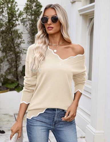 Image of Zeagoo Women's 2026 Fall V Neck Sweater Long Sleeve Lightweight Knit Tops
