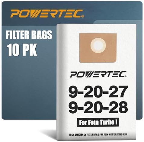 POWERTEC VF3503 Shop Vacuum Bags For Wet Mess 4PK & For Dry Dust Debris