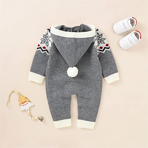 Toddler Size Hoodie Newborn Infant Boy Girl Christmas Snow Knitted Sweater Baby Hooded Jumpsuit (Grey, 12-18 Months)4