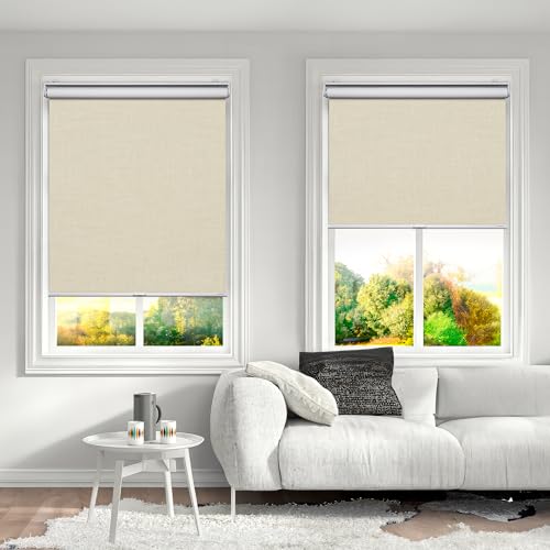 SHADESLINE Cordless Upgraded 100% Blackout Roller Shade, Window Blind with Thermal Insulated, UV Protection Fabric. Easy to Install. (Maximum Height 80") (Ivory Color) (42" Wide)