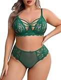 Avidlove Plus Size Lingerie Set for Women Lace Bra Panties Set 2 Piece Lingerie Dark Green