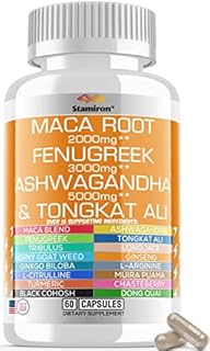 Maca Root 2000mg Fenugreek 3000mg Ashwagandha 5000mg Supplement with Tongkat Ali, Dong Quai, Black Cohosh Root, Ginkgo Biloba, L Arginine, L-Citrulline, Ginseng, Turmeric - Made in USA Stamiron (60Ct)