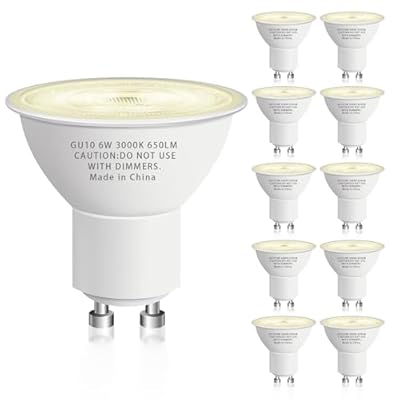 GU10 Led Bulb 6W Equivalent 50W, MR16 Led Bulb 3000K Soft White Light Bulbs, 650 Lumens, Non-Dimmable, GU10 Base, 2 Prong Track Energy Saving Light Bulbs for Kitchen, Living Room, Bedroom, 10 Pack