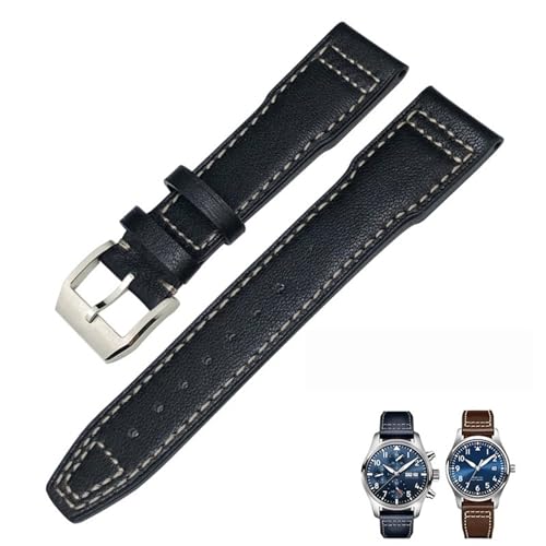 Bracelet de montre en cuir 22mm noir marron bleu pour montre de pilote chronographe