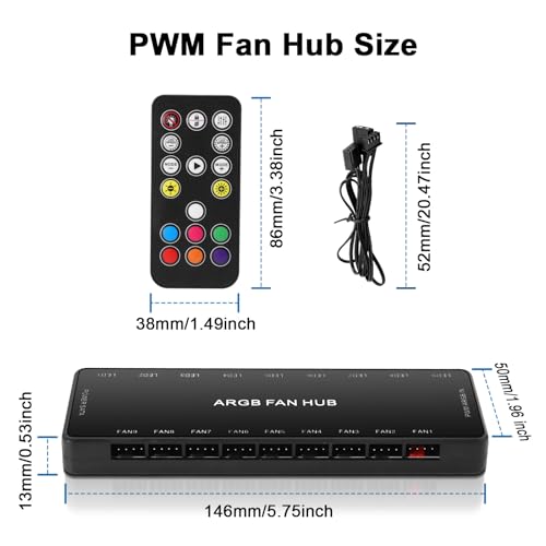 ARGB Fan Hub con controlador, 2 en 1 PC ventilador Hub con base magnética oculta y conexión SATA Power 18, 5 V 3 pines 12 V 4 PIN PWM RGB, carcasa para sincronización de luz - imagen 7